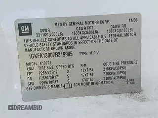 2007 GMC Yukon SLT with VIN 1GKFK13007R319995, listed as a IAAI auction lot 42142010 with 248,723 mi miles. Bid and sale history available at carsss.com. Image 9.