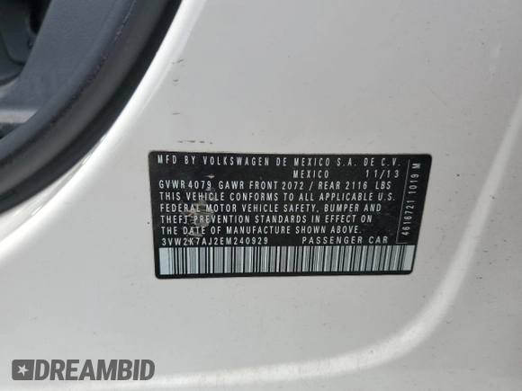2014 Volkswagen Jetta S with VIN 3VW2K7AJ2EM240929, listed as a Copart auction lot 63842245 with 82,080 mi miles and Salvage title. Bid and sale history available at DreamBid. Image 13.
