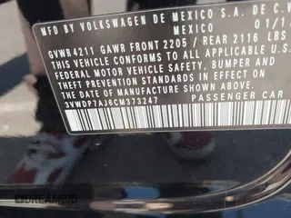2012 Volkswagen Jetta SE z VIN 3VWDP7AJ6CM373247, wystawiony jako IAAI lot #42287269 z przebiegiem 110 874 mil mil oraz . Historia ofert i sprzedaży dostępna na DreamBid. Obrazek 9.