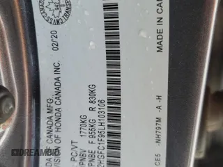 2020 Honda Civic Sedan Touring with VIN 2HGFC1F95LH103106, listed as a Copart auction lot 42615215 with 111,812 mi miles and Salvage Title. Bid and sale history available at carsss.com. Image 13.