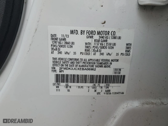 2014 Ford Edge SEL with VIN 2FMDK3JCXEBA06962, listed as a Copart auction lot 53639625 with 106,075 mi miles and Salvage Title. Bid and sale history available at carsss.com. Image 14.