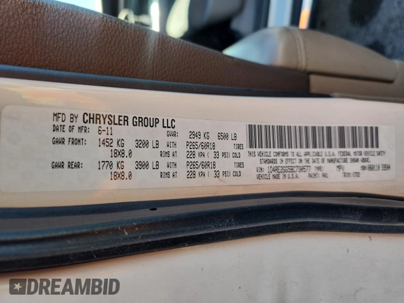 2011 Dodge Durango Express с VIN 1D4RE2GG5BC730577, выставлен на аукционе Copart как лот 60932515 с пробегом 184 504 миль миль и Чистый • Clean title. История ставок и продаж доступна на DreamBid. Изображение 13.