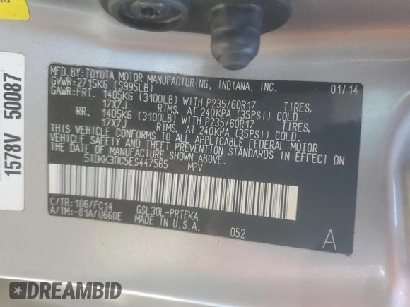 2014 Toyota Sienna LE AAS with VIN 5TDKK3DC5ES447565, listed as a Copart auction lot 52301335 with 0 mi miles and Salvage Title. Bid and sale history available at carsss.com. Image 13.