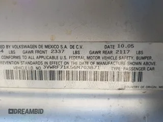 2006 Volkswagen Jetta 2.5L z VIN 3VWRF71K56M703871, wystawiony jako IAAI lot #41667114 z przebiegiem 119 569 mil mil oraz . Historia ofert i sprzedaży dostępna na DreamBid. Obrazek 9.