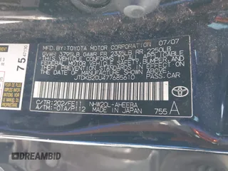 2007 Toyota Prius z VIN JTDKB20U477685610, wystawiony jako IAAI lot #42433569 z przebiegiem 197 598 mil mil oraz . Historia ofert i sprzedaży dostępna na DreamBid. Obrazek 9.