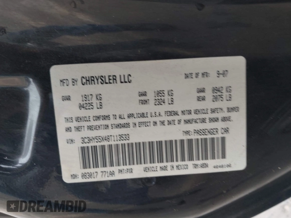 2008 Chrysler PT Cruiser with VIN 3C3HY55X48T113533, listed as a IAAI auction lot 41364023 with 133,231 mi miles and . Bid and sale history available at DreamBid. Image 9.