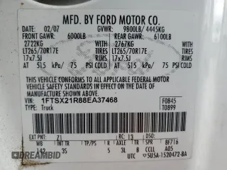 2008 Ford Super Duty F-250 SRW XL with VIN 1FTSX21R88EA37468, listed as a Copart auction lot 53262105 with 174,210 mi miles and Salvage Title. Bid and sale history available at carsss.com. Image 12.