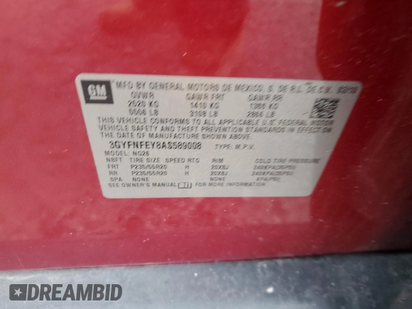 2010 Cadillac SRX Premium Collection with VIN 3GYFNFEY8AS589008, listed as a Copart auction lot 51744745 with Not Provided miles and Salvage Title. Bid and sale history available at DreamBid. Image 15.