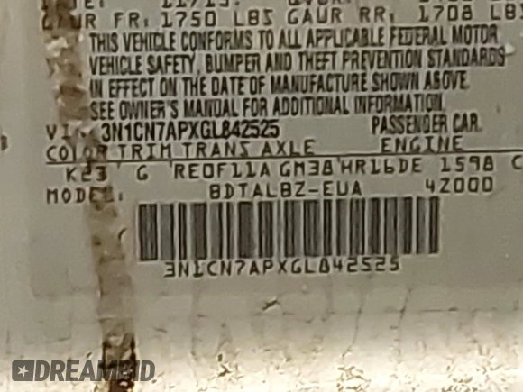 2016 Nissan Versa S with VIN 3N1CN7APXGL842525, listed as a IAAI auction lot 41945982 with 124,902 mi miles. Bid and sale history available at carsss.com. Image 9.