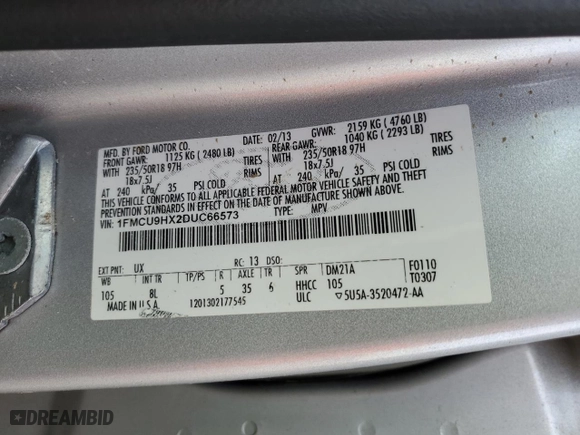 2013 Ford Escape SEL with VIN 1FMCU9HX2DUC66573, listed as a Copart auction lot 43970725 with 145,428 mi miles and Salvage Title. Bid and sale history available at carsss.com. Image 14.