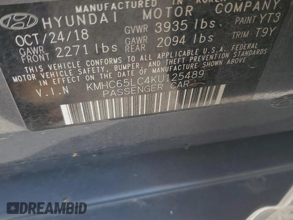 2019 Hyundai Ioniq Blue with VIN KMHC65LC4KU125489, listed as a Copart auction lot 51063565 with 105,045 mi miles and Salvage Title. Bid and sale history available at DreamBid. Image 12.