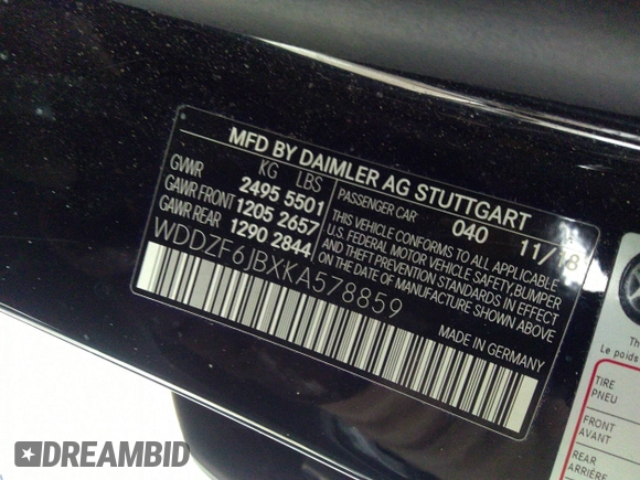 2019 Mercedes-Benz E 450 with VIN WDDZF6JBXKA578859, listed as a IAAI auction lot 35463261 with 32,553 mi miles and . Bid and sale history available at DreamBid. Image 9.