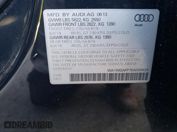 2014 Audi Q5 Prestige with VIN WA1WGAFP7EA009628, listed as a Copart auction lot 79746924 with 116,403 mi miles and Salvage title. Bid and sale history available at DreamBid. Image 14.