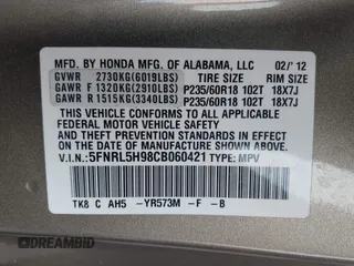 2012 Honda Odyssey Touring с VIN 5FNRL5H98CB060421, выставлен на аукционе IAAI как лот 42378822 с пробегом 249 128 миль миль и . История ставок и продаж доступна на DreamBid. Изображение 9.
