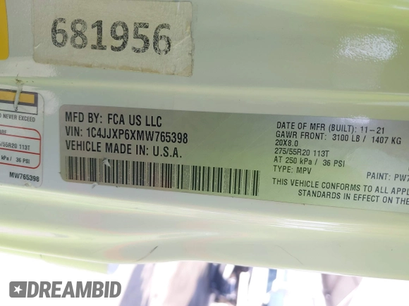 2021 Jeep Wrangler Unlimited Sahara z VIN 1C4JJXP6XMW765398, wystawiony jako IAAI lot #41592185 z przebiegiem 26 834 mil mil oraz . Historia ofert i sprzedaży dostępna na DreamBid. Obrazek 9.
