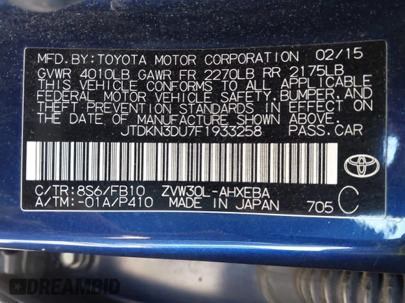 2015 Toyota Prius Four z VIN JTDKN3DU7F1933258, wystawiony jako IAAI lot #41219807 z przebiegiem 257 853 mil mil oraz . Historia ofert i sprzedaży dostępna na DreamBid. Obrazek 9.