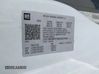 2021 Chevrolet Express Cargo with VIN 1GCWGBFP1M1267945, listed as a IAAI auction lot 38745449 with Not provided miles and . Bid and sale history available at DreamBid. Image 9.