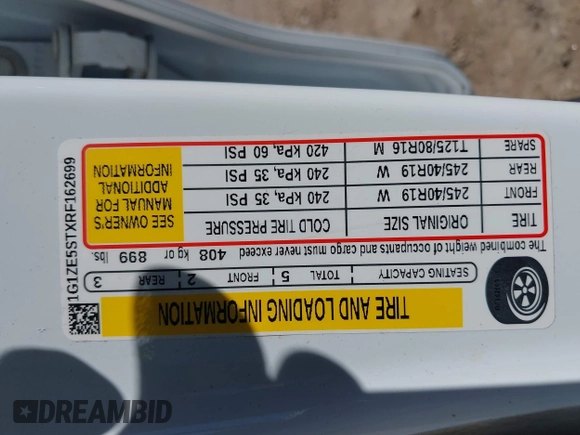 2024 Chevrolet Malibu LT with VIN 1G1ZE5STXRF162699, listed as a IAAI auction lot 42255898 with 38,042 mi miles and . Bid and sale history available at DreamBid. Image 9.