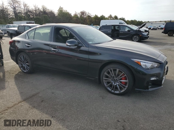 2024 Infiniti Q50 Red Sport 400 with VIN JN1FV7DRXRM680351, listed as a Copart auction lot 72008234 with 462 mi miles and Salvage title. Bid and sale history available at DreamBid. Image 4.