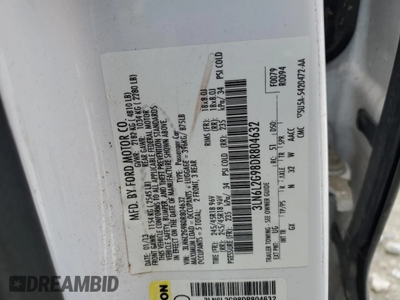 2013 Lincoln MKZ z VIN 3LN6L2G98DR804632, wystawiony jako Copart lot #56985055 z przebiegiem 128 509 mil mil oraz Szkoda całkowita • Salvage title. Historia ofert i sprzedaży dostępna na DreamBid. Obrazek 12.