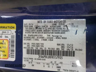 2015 Ford Fusion SE Hybrid with VIN 3FA6P0LU0FR157935, listed as a Copart auction lot 62931495 with 88,356 mi miles and Clean title. Bid and sale history available at DreamBid. Image 12.