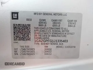 2018 Chevrolet Express Passenger LT с VIN 1GAZGPFG1J1335403, выставлен на аукционе IAAI как лот 41644967 с пробегом Не указан миль и . История ставок и продаж доступна на DreamBid. Изображение 9.
