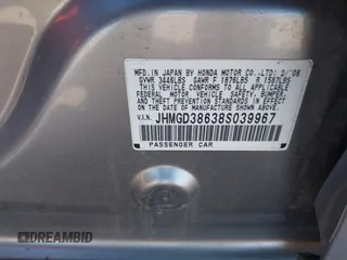 2008 Honda Fit Sport with VIN JHMGD38638S039967, listed as a IAAI auction lot 41311428 with 209,008 mi miles. Bid and sale history available at carsss.com. Image 9.