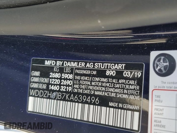 2019 Mercedes-Benz E 450 with VIN WDDZH6JB7KA639496, listed as a Copart auction lot 58442094 with 23,634 mi miles and Salvage Title. Bid and sale history available at DreamBid. Image 15.