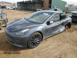2022 Tesla Model 3 Performance with VIN 5YJ3E1EC2NF357843, listed as a Copart auction lot 47617575 with 25,189 mi miles and Salvage Title. Bid and sale history available at carsss.com. Image 1.