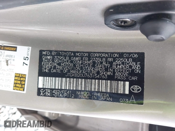 2006 Toyota Prius with VIN JTDKB20U763154763, listed as a IAAI auction lot 41671104 with 193,635 mi miles. Bid and sale history available at carsss.com. Image 9.