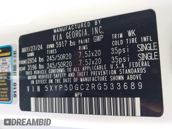 2024 Kia Telluride SX X-Pro с VIN 5XYP5DGC2RG533689, выставлен на аукционе IAAI как лот 42209421 с пробегом 19 325 миль миль и . История ставок и продаж доступна на DreamBid. Изображение 9.