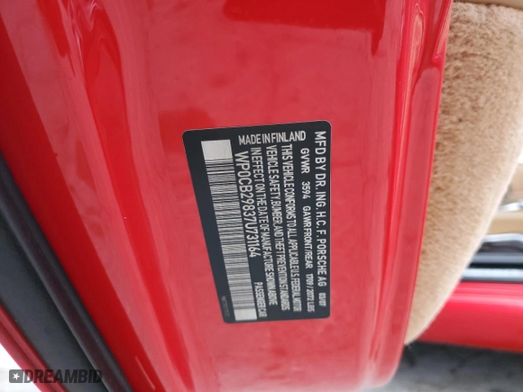 2007 Porsche Boxster S with VIN WP0CB29837U731164, listed as a Copart auction lot 41564995 with 67,473 mi miles and Salvage Title. Bid and sale history available at carsss.com. Image 13.