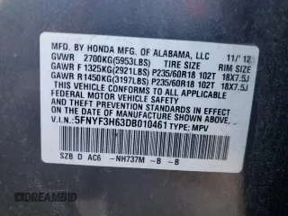 2013 Honda Pilot EX-L с VIN 5FNYF3H63DB010461, выставлен на аукционе Copart как лот 43553365 с пробегом 130 001 миль миль и Списание • Salvage title. История ставок и продаж доступна на DreamBid. Изображение 15.