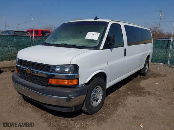 2017 Chevrolet Express Passenger LT with VIN 1GAZGPFFXH1206108, listed as a IAAI auction lot 41758750 with 320,138 mi miles. Bid and sale history available at carsss.com. Image 2.
