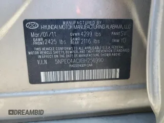 2011 Hyundai Sonata SE with VIN 5NPEC4ACXBH256990, listed as a Copart auction lot 49711785 with 99,074 mi miles and Salvage Title. Bid and sale history available at carsss.com. Image 13.