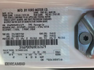 2017 Ford Fusion Titanium с VIN 3FA6P0K96HR161679, выставлен на аукционе Copart как лот 61237935 с пробегом 66 680 миль миль и Списание • Salvage title. История ставок и продаж доступна на DreamBid. Изображение 12.