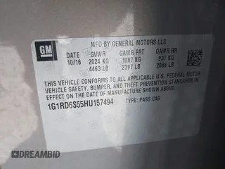 2017 Chevrolet Volt Premier with VIN 1G1RD6S55HU157494, listed as a IAAI auction lot 41837137 with 1 mi miles. Bid and sale history available at carsss.com. Image 9.