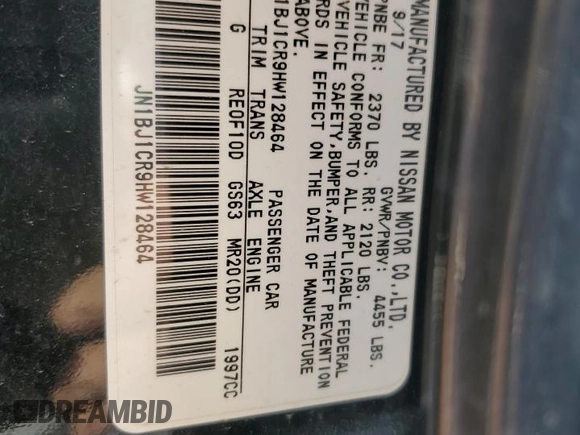2017 Nissan Rogue Sport S with VIN JN1BJ1CR9HW128464, listed as a Copart auction lot 50581135 with 65,695 mi miles and Salvage Title. Bid and sale history available at carsss.com. Image 13.