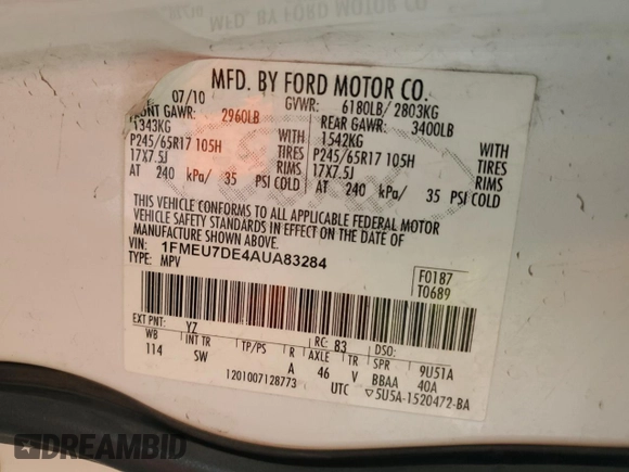 2010 Ford Explorer XLT z VIN 1FMEU7DE4AUA83284, wystawiony jako Copart lot #62513215 z przebiegiem 134 656 mil mil oraz Szkoda całkowita • Salvage title. Historia ofert i sprzedaży dostępna na DreamBid. Obrazek 12.