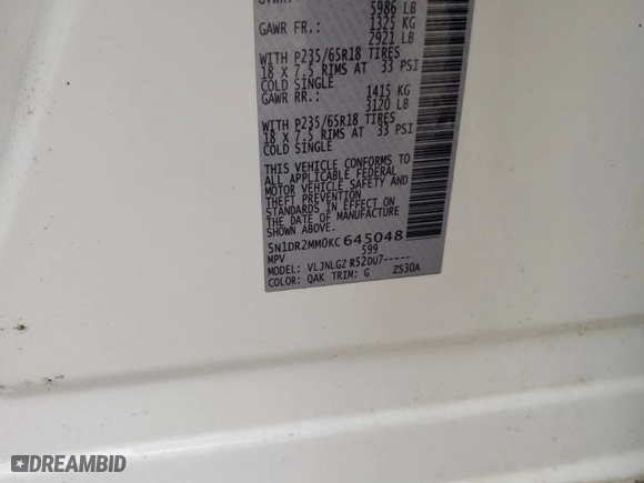 2019 Nissan Pathfinder S with VIN 5N1DR2MM0KC645048, listed as a Copart auction lot 49403445 with 144,016 mi miles and Salvage Title. Bid and sale history available at carsss.com. Image 13.
