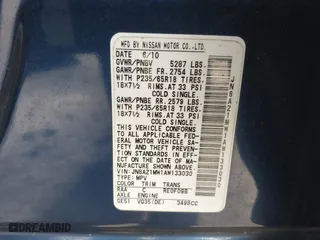 2010 Nissan Murano SL with VIN JN8AZ1MW1AW133030, listed as a IAAI auction lot 41732718 with 184,016 mi miles. Bid and sale history available at carsss.com. Image 9.