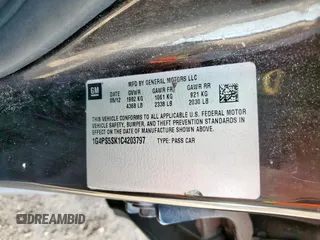 2012 Buick Verano Group with VIN 1G4PS5SK1C4203797, listed as a Copart auction lot 60892285 with 84,309 mi miles and Salvage title. Bid and sale history available at DreamBid. Image 12.