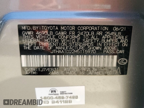 2021 Lexus IS 300 with VIN JTHAA1D22M5115970, listed as a Copart auction lot 44426264 with 24,432 mi miles and Non repairable. Bid and sale history available at DreamBid. Image 15.