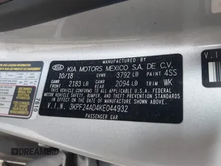 2019 Kia Forte LXS with VIN 3KPF24AD4KE044932, listed as a IAAI auction lot 42361743 with 85,783 mi miles and . Bid and sale history available at DreamBid. Image 9.
