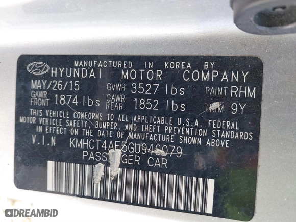 2016 Hyundai Accent SE with VIN KMHCT4AE5GU946079, listed as a IAAI auction lot 41635269 with 120,819 mi miles. Bid and sale history available at carsss.com. Image 9.
