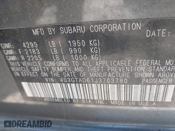 2018 Subaru Impreza Premium z VIN 4S3GTAD61J3703780, wystawiony jako IAAI lot #42081604 z przebiegiem 79 757 mil mil oraz . Historia ofert i sprzedaży dostępna na DreamBid. Obrazek 9.