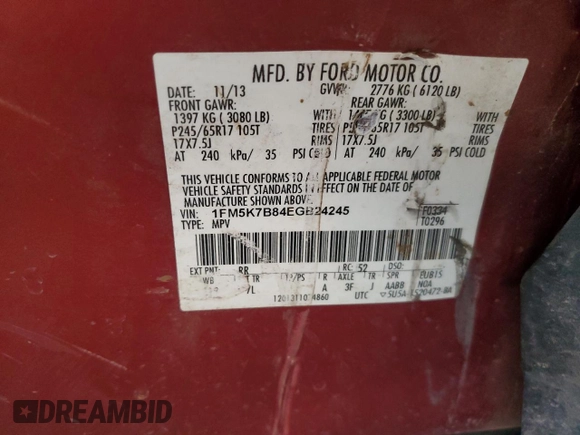 2014 Ford Explorer with VIN 1FM5K7B84EGB24245, listed as a Copart auction lot 52794595 with 201,155 mi miles and Salvage Title. Bid and sale history available at DreamBid. Image 16.