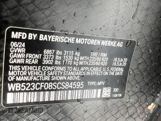 2025 BMW iX xDrive50 z VIN WB523CF08SCS84595, wystawiony jako Copart lot #59615305 z przebiegiem 9 mil mil oraz Szkoda całkowita • Salvage title. Historia ofert i sprzedaży dostępna na DreamBid. Obrazek 10.