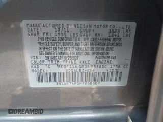 2017 Nissan Sentra S with VIN 3N1AB7AP1HY250807, listed as a IAAI auction lot 40084492 with 130,000 mi miles. Bid and sale history available at carsss.com. Image 9.