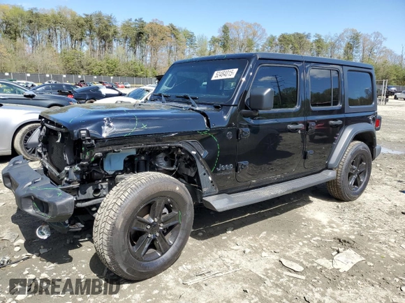 2021 Jeep Wrangler Unlimited Sport S with VIN 1C4HJXDN8MW783649, listed as a Copart auction lot 52484015 with 40,609 mi miles and Salvage Title. Bid and sale history available at carsss.com. Image 1.